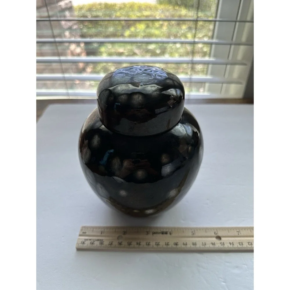 Studio Pottery Lidded Ginger Jar Dark Brown Crystalline Glaze Trinket Jar 6